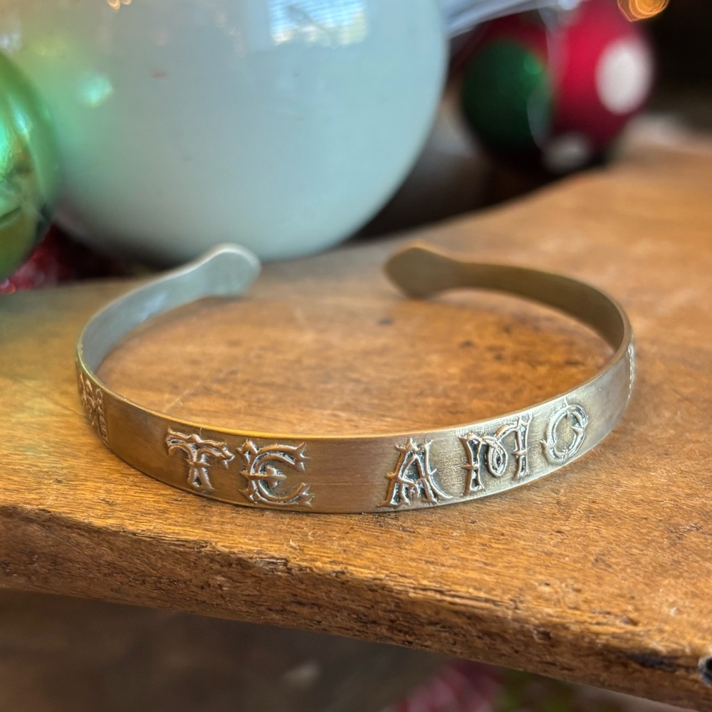 Te Amo VINTAGE EMBOSSED SCRAP METAL CUFF BRACELET